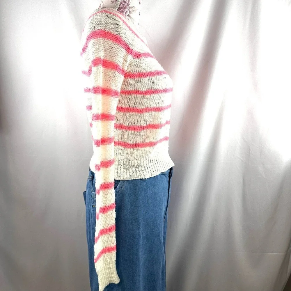 dELiA*s Pink White Cute Striped Knit Sweater Lightweight Pullover XS Valentine's